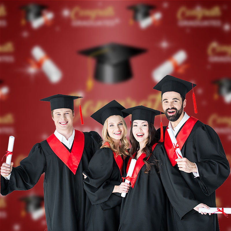 Aperturee - Congrats Grad Mortarboard Red Backdrop For Photos