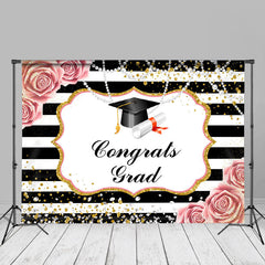 Aperturee - Congrats Grad Pearl Stripe Floral Photoshoot Backdrop