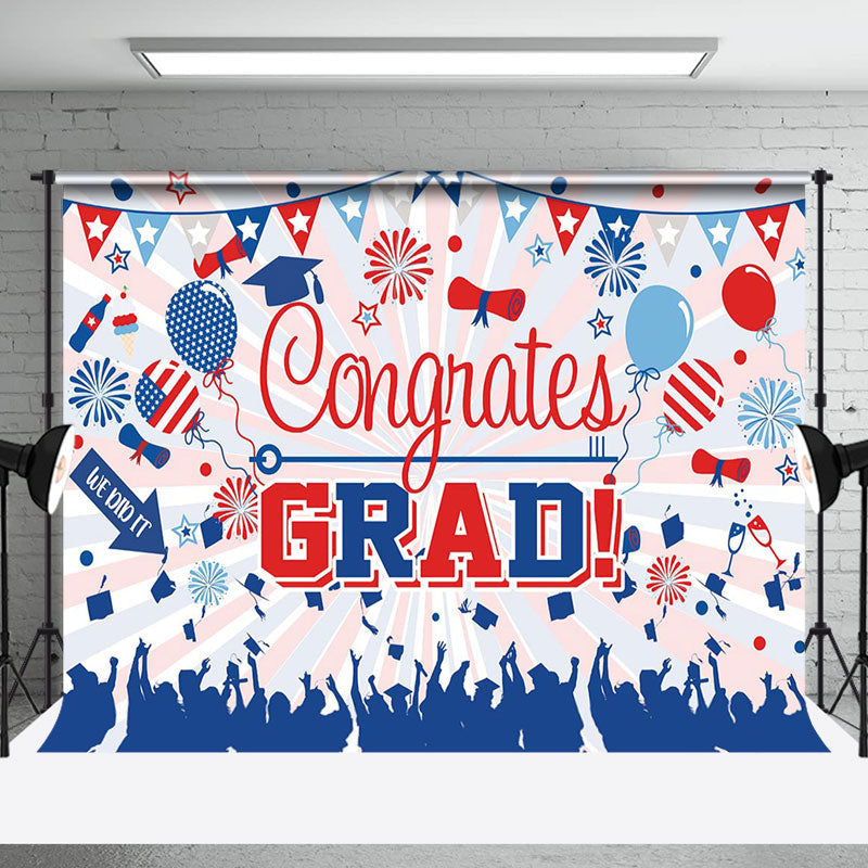 Aperturee - Congrats Grad Red Blue Balloon Graduation Backdrop