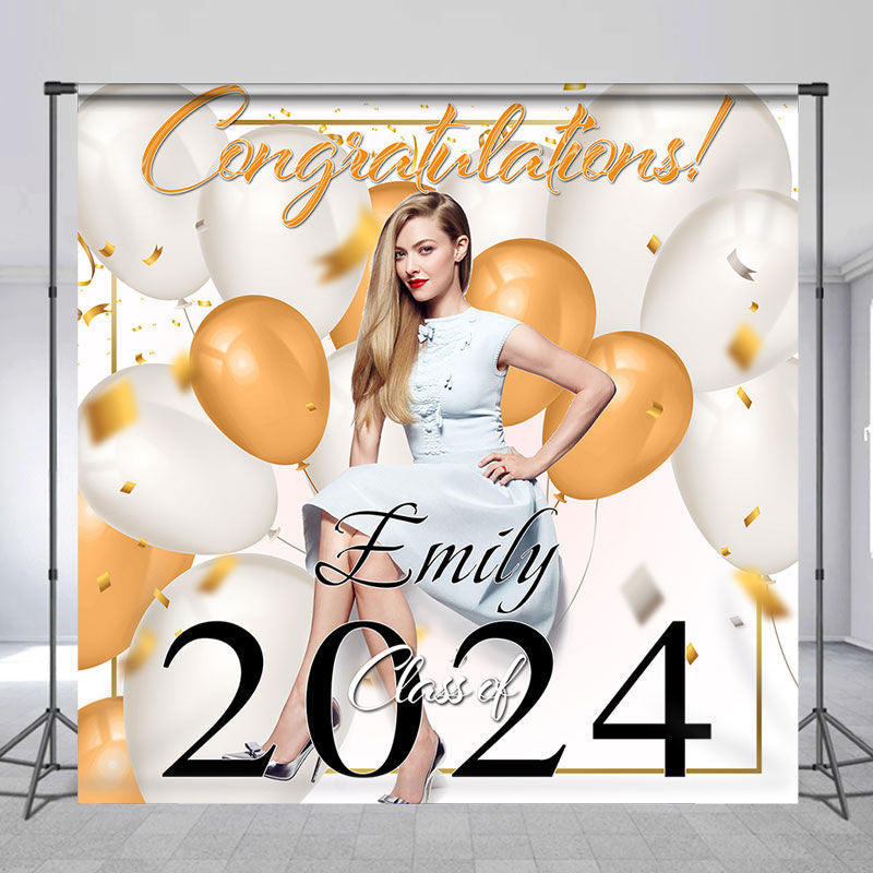 Aperturee - Congrats Orange White Balloon Custom Grad Backdrop