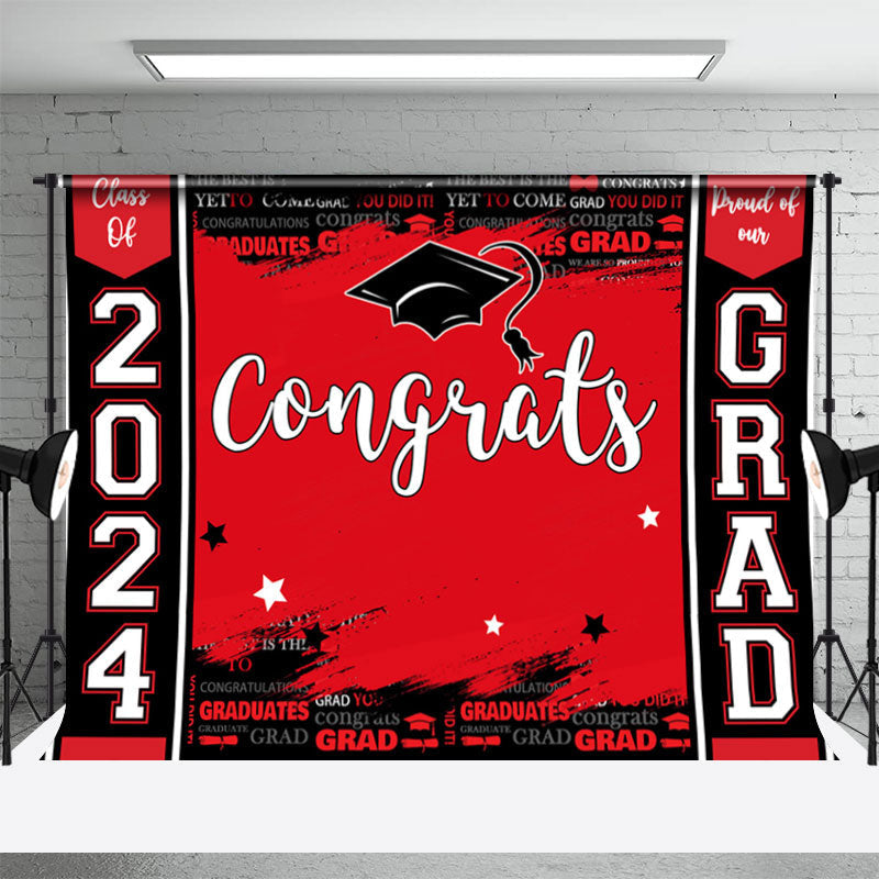 Aperturee - Congrats Red Black Paint Happy Graduation Backdrop