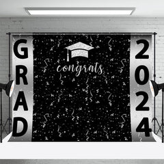 Aperturee - Congrats Silver Ribbons Black Graduation Backdrop