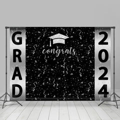 Aperturee - Congrats Silver Ribbons Black Graduation Backdrop