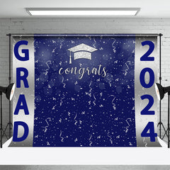 Aperturee - Congrats Silver Ribbons Blue Graduation Backdrop