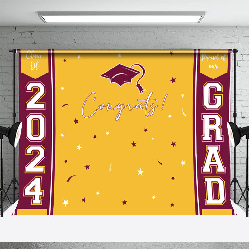 Aperturee - Congrats Yellow Dark Red Happy Graduation Backdrop