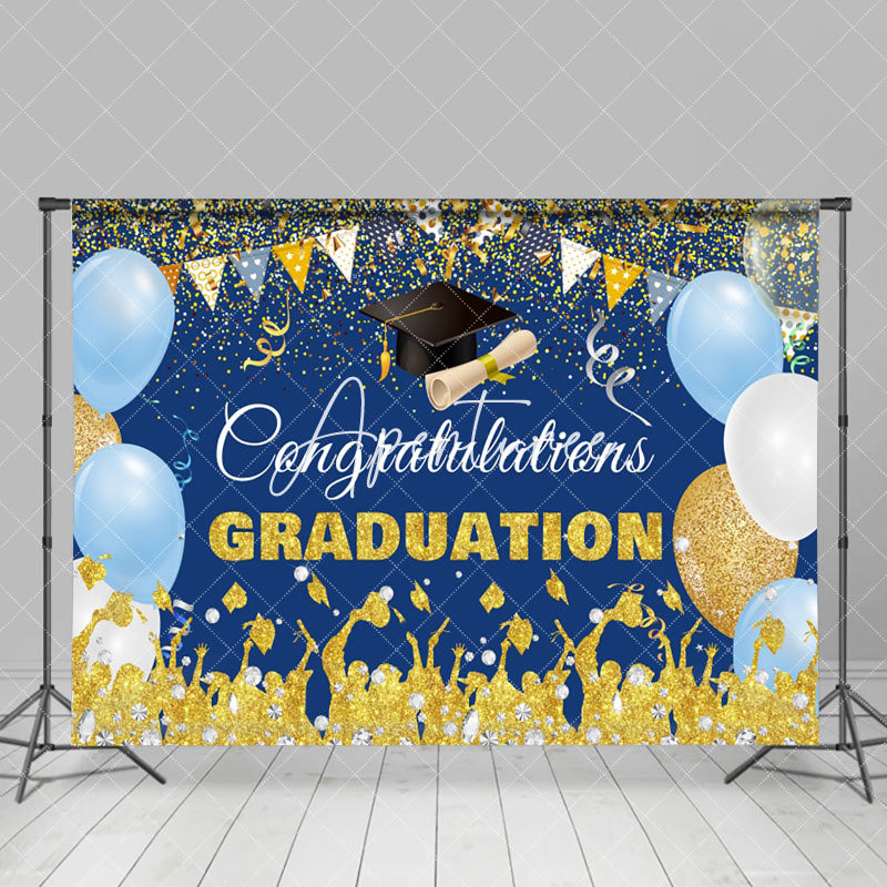 Aperturee - Congratulations Blue Gold Balloons Grad Backdrop