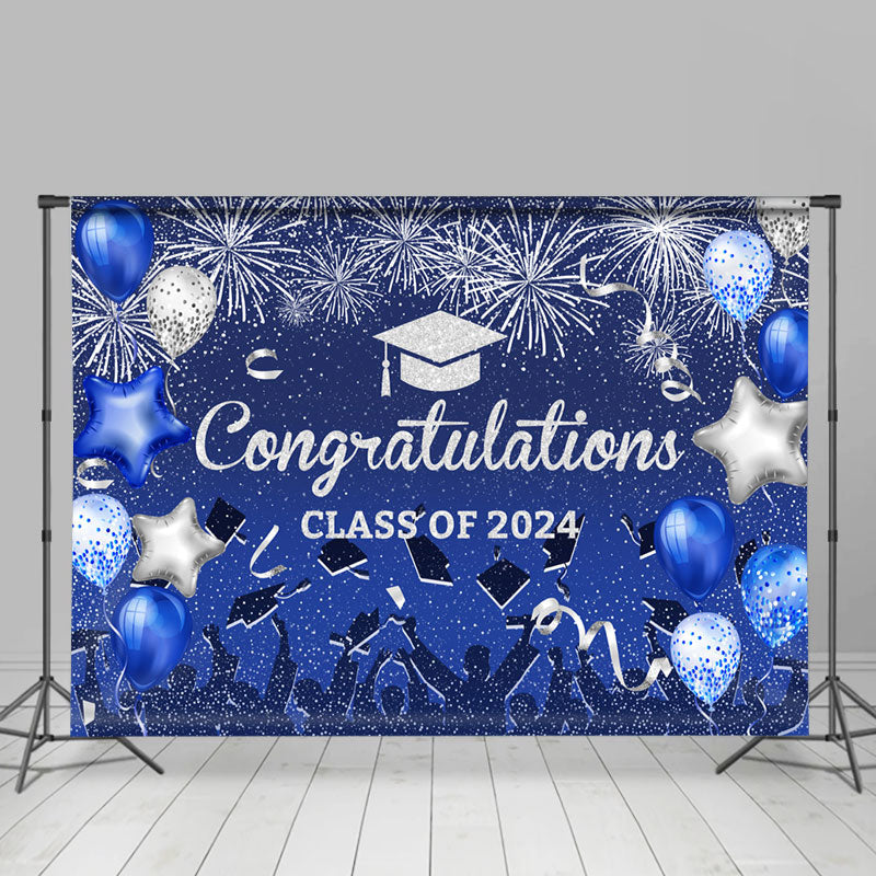 Aperturee - Congratulations Blue Silver Graduation Backdrop