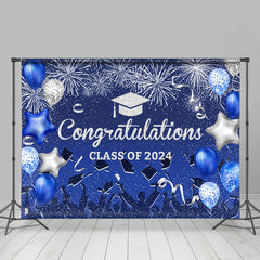 Aperturee - Congratulations Blue Silver Graduation Backdrop