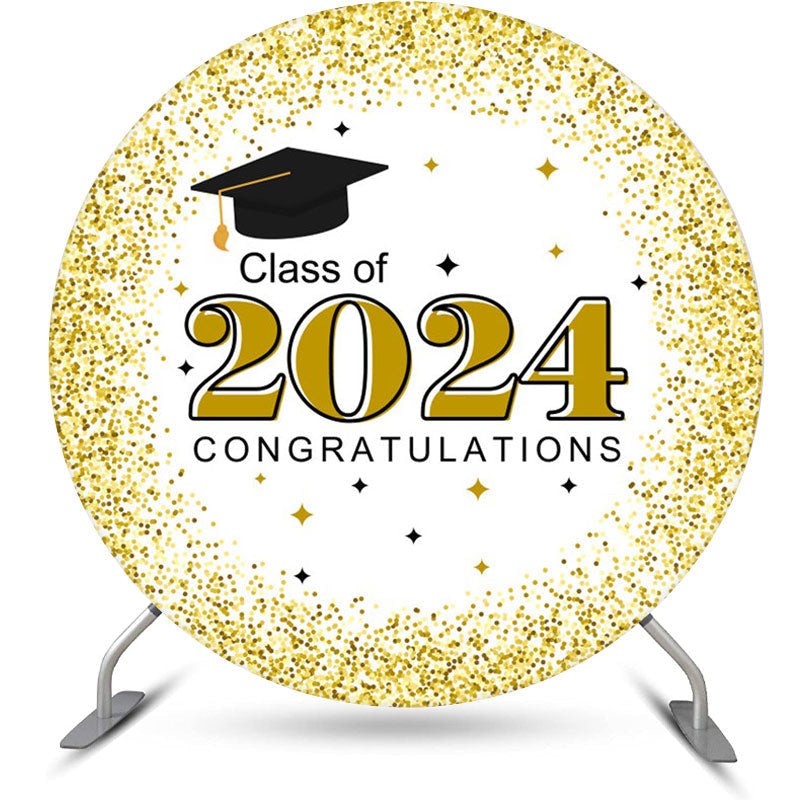 Aperturee - Congratulations Gold White Round Graduation Backdrop