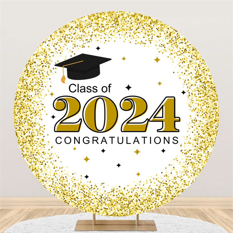 Aperturee - Congratulations Gold White Round Graduation Backdrop