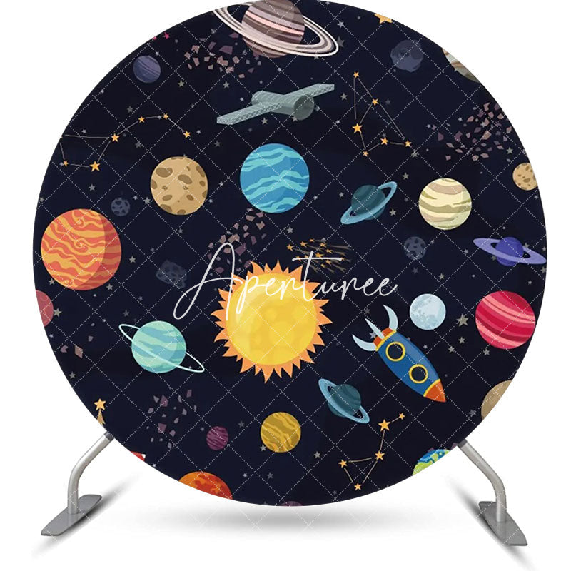 Aperturee - Constellation Planets Galaxy Round Birthday Backdrop