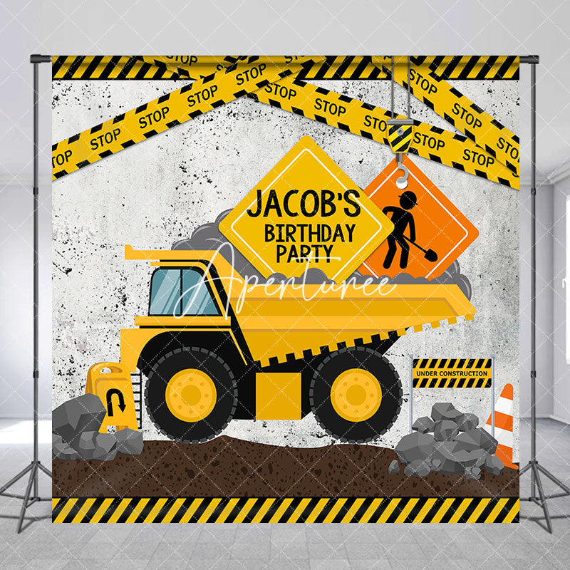 Aperturee - Construction Site Custom Name Birthday Party Backdrop