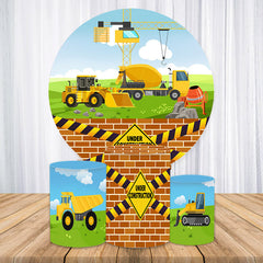 Aperturee Construction Truck Round Birthday Backdrop Kit For Boy