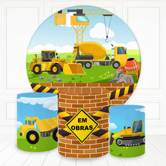 Aperturee - Construction Truck Round Birthday Backdrop Kit For Boy