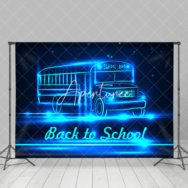 Aperturee - Cool Black Blue Neon Bus Back To School Backdrop