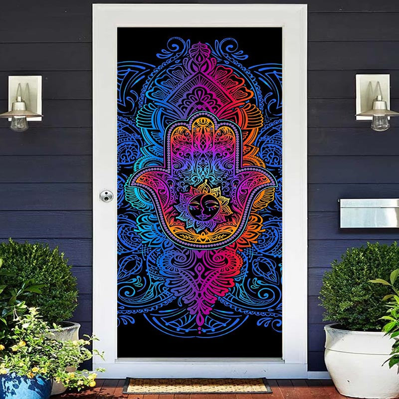 Aperturee - Cool Blue Gradient Mandala Hamasa Hand Door Cover