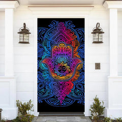 Aperturee - Cool Blue Gradient Mandala Hamasa Hand Door Cover