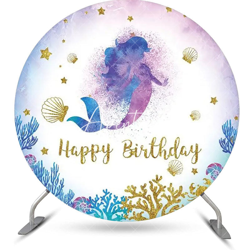 Aperturee - Coral Shell Mermaid Circle Birthday Party Backdrop