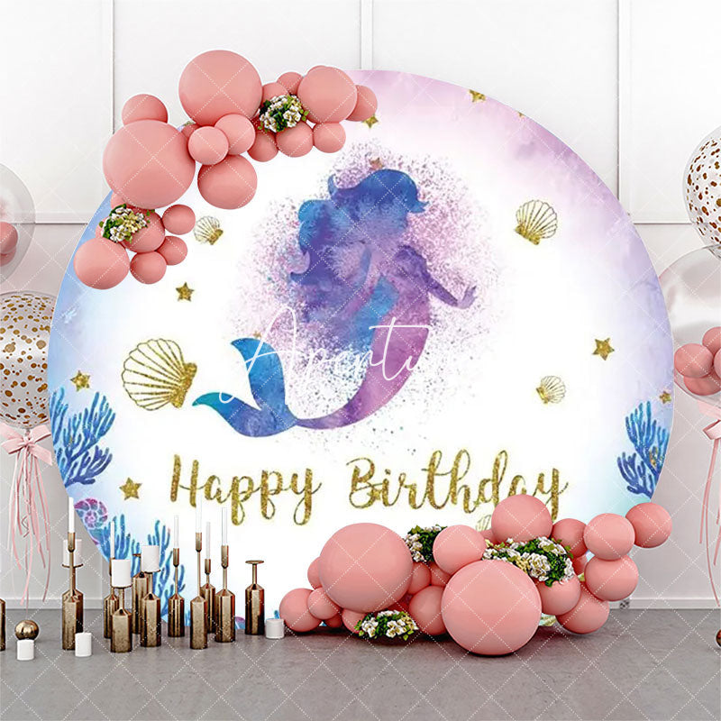 Aperturee - Coral Shell Mermaid Circle Birthday Party Backdrop