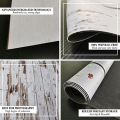 Aperturee - Bucolic White Rough Wooden Board Rubber Floor Mat