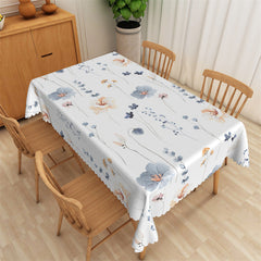 Aperturee - Covered With Ink Flowers White Rectangle Tablecloth