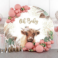 Aperturee Cow Green Cactus Plants Circle Baby Shower Backdrop