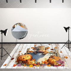 Aperturee - Cow Maple Leaf Pumpkin Wooden Halloween Floor Mat