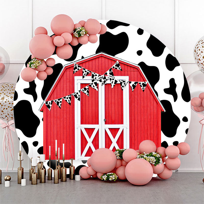 Aperturee Cow Pattern Flag Red Farm Circle Birthday Backdrop