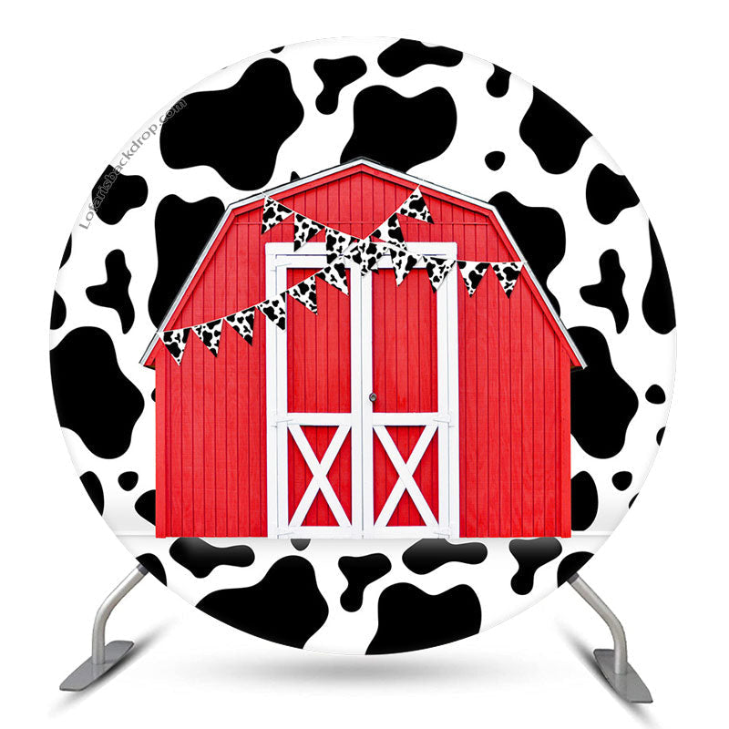 Aperturee Cow Pattern Flag Red Farm Circle Birthday Backdrop