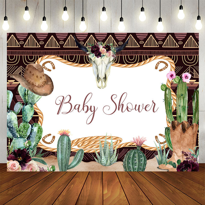 Aperturee - Cowboy And Green Cactus Baby Shower Backdrop For Boy