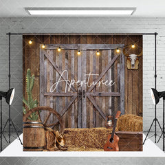 Aperturee - Cowboy Brown Wooden Barn Door Retro Wall Backdrop