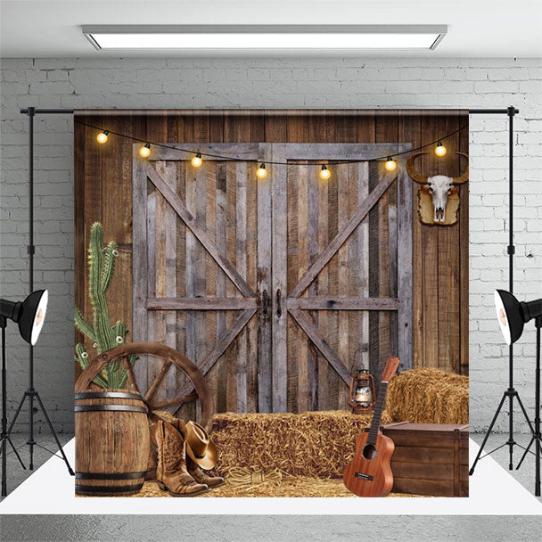 Aperturee - Cowboy Brown Wooden Barn Door Retro Wall Backdrop