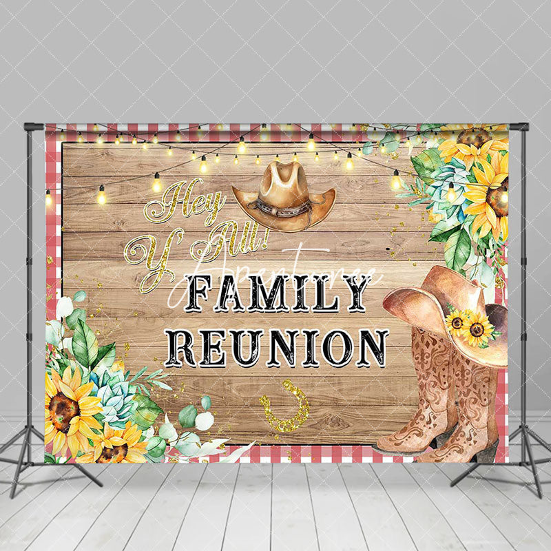 Aperturee - Cowboy Floral Wood Hey Y All Family Reunion Backdrop