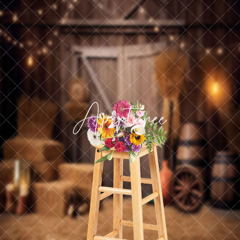 Aperturee - Cowboy Retro Hay Wood Barn Door Photo Booth Backdrop