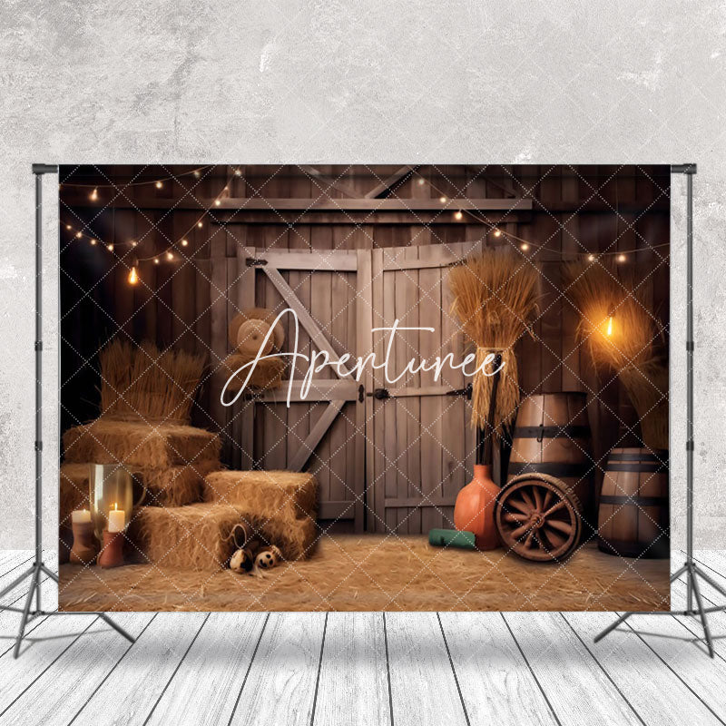 Aperturee - Cowboy Retro Hay Wood Barn Door Photo Booth Backdrop