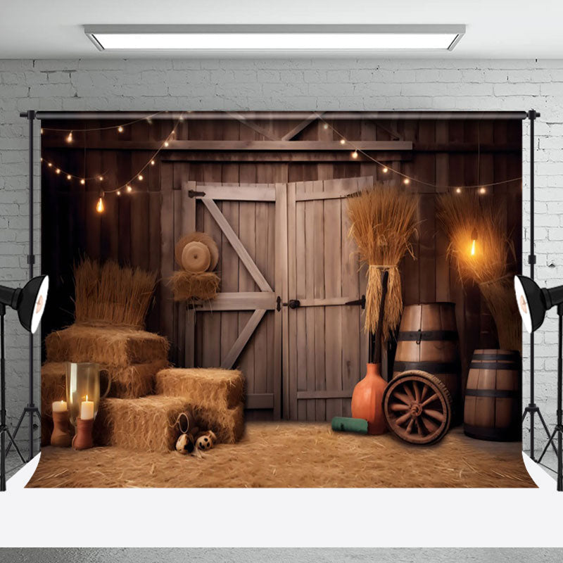 Aperturee - Cowboy Retro Hay Wood Barn Door Photo Booth Backdrop