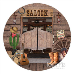 Aperturee Cowboy Saloon Bar Theme Round Wood Birthday Backdorp