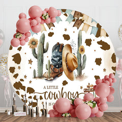 Aperturee - Cowboy Sand Cactus Retro Round Baby Shower Backdrop