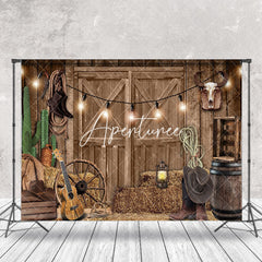 Aperturee - Cowboy Wooden Barn Door Retro Wall Photo Backdrop