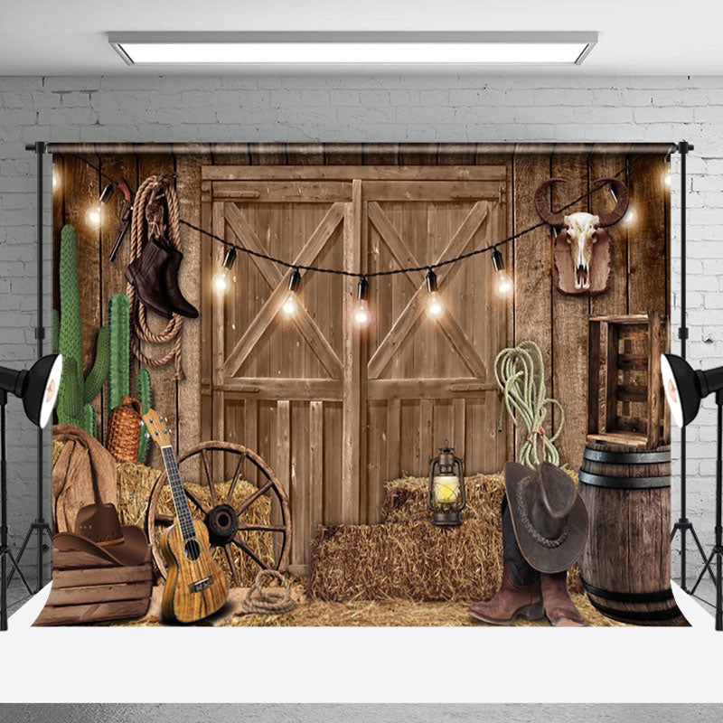 Aperturee - Cowboy Wooden Barn Door Retro Wall Photo Backdrop