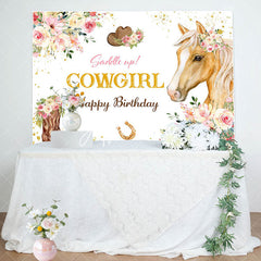 Aperturee - Cowgirl Pink Floral Horse Happy Birthday Backdrop