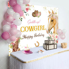 Aperturee - Cowgirl Pink Floral Horse Happy Birthday Backdrop