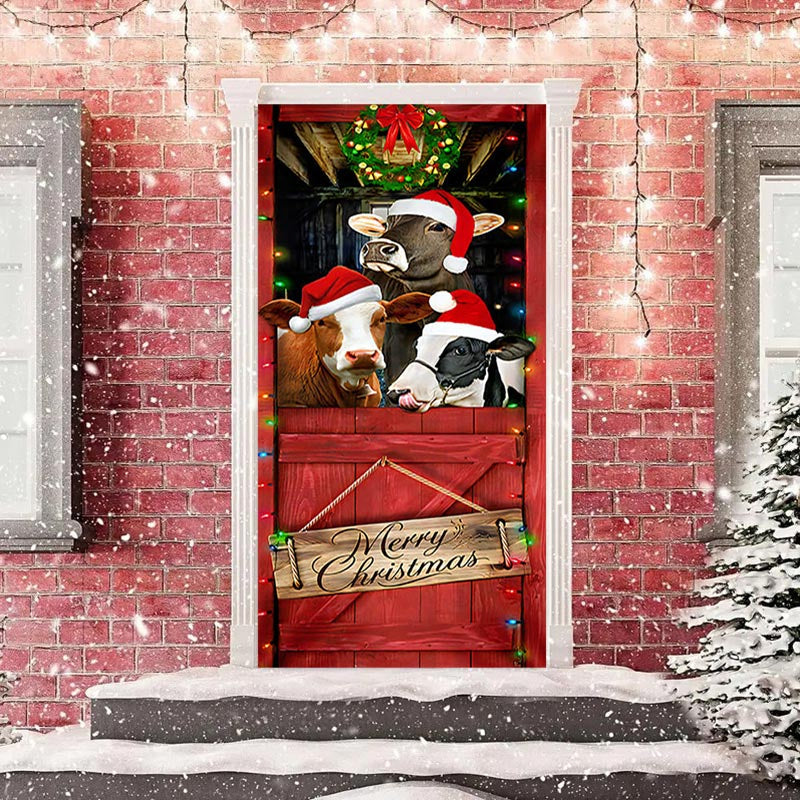 Aperturee - Cowshed Livestock Red Merry Christmas Door Cover