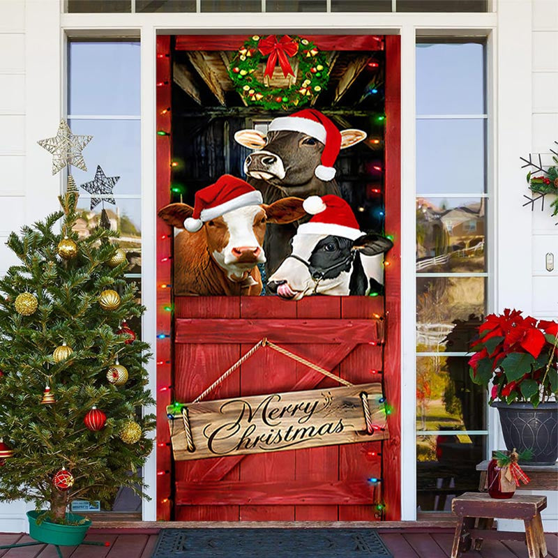 Aperturee - Cowshed Livestock Red Merry Christmas Door Cover