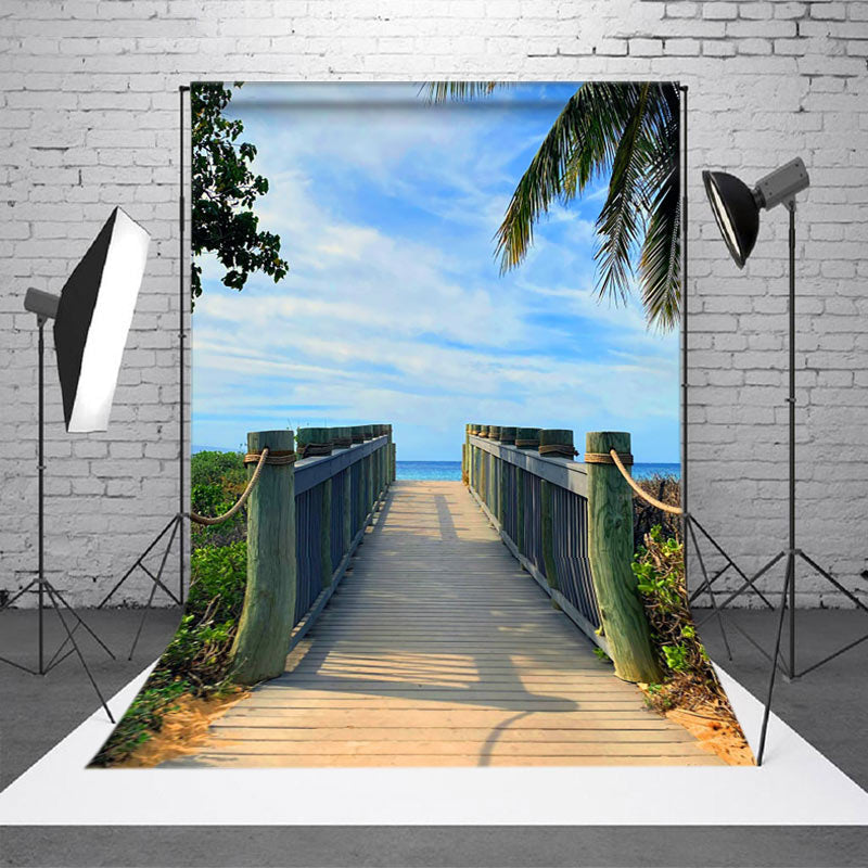 Aperturee - Cozy Blue Sky Wood Bridge Summer Backdrop For Photo