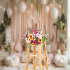 Aperturee - Cozy Room Sofa Guitar Greenery Cake Smash Backdrop