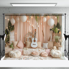 Aperturee - Cozy Room Sofa Guitar Greenery Cake Smash Backdrop