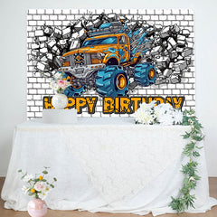 Aperturee - Cracked White Brick Wall Car Boys Birthday Backdrop