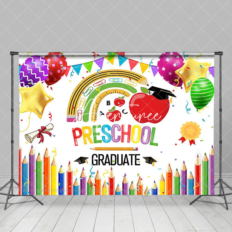 Aperturee - Crayon Apple Tools Rainbow Preschool Grad Backdrop