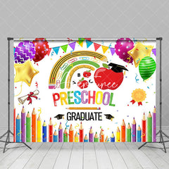 Aperturee - Crayon Apple Tools Rainbow Preschool Grad Backdrop